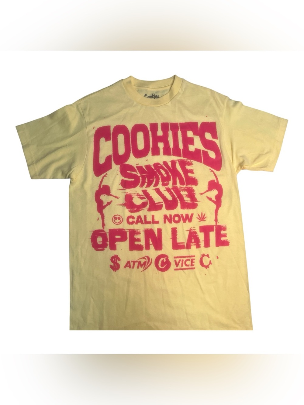 Sz large cookies Open Late Graphic Tee - Yellow with Pink Print